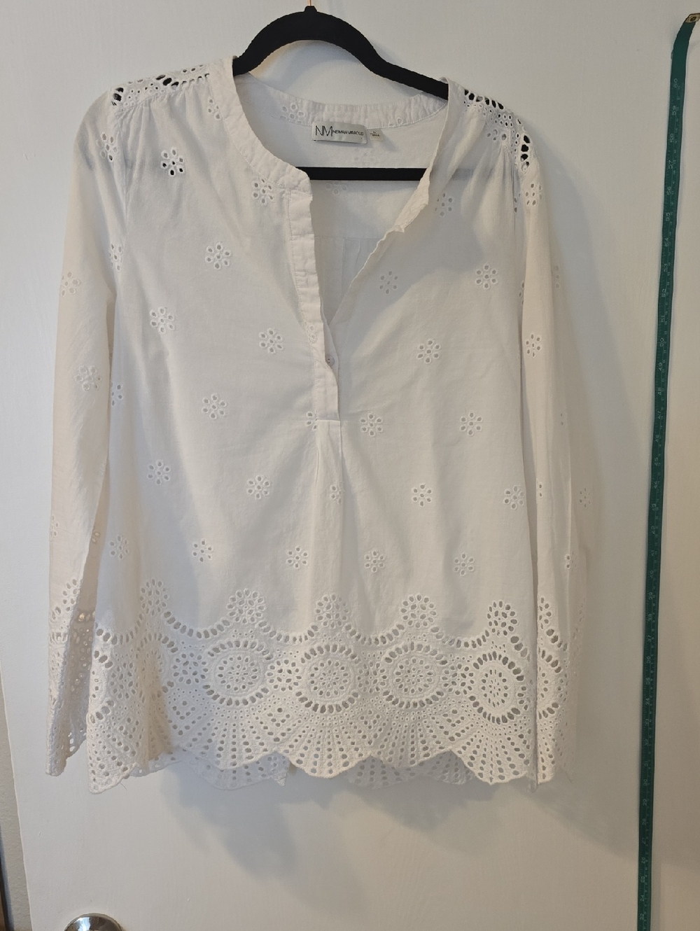 Neiman Marcus White Eyelet Popover Tunic